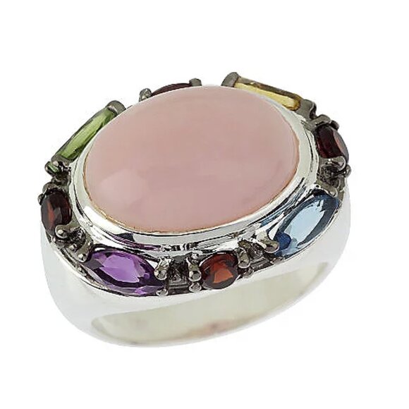 QVC Pink Opal 1.00 ct tw Multi-Gemstone East/West Sterling Silver Ring Size 8 - Picture 1 of 13
